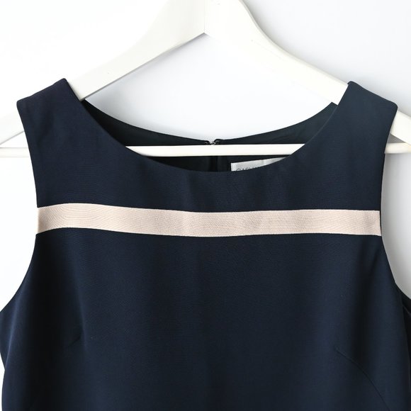 CASUAL CORNER Navy Sleeveless Dress with Beige Trim - Size 12 - Picture 5 of 8